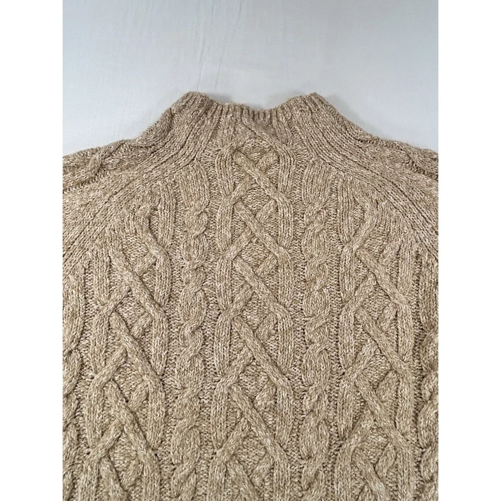 Michael Kors Women's M Cable Knit Fisherman Mock Neck Sweater Brown Camel Soft